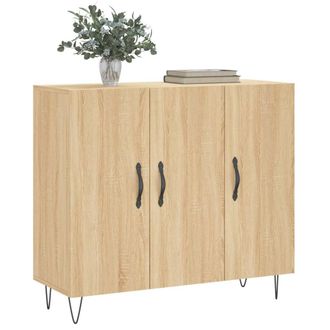 Berkfield Home Sideboard Sonoma Oak 90x34x80 cm Engineered Wood in Light Brown | Size: 90 x 34 x 80 cm