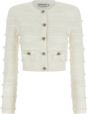Self Portrait White Textured Cardigan