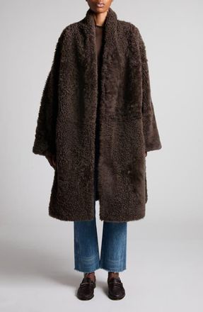 Tom Ford Genuine Shearling Cocoon Coat in Coffee/black at Nordstrom, Size 36