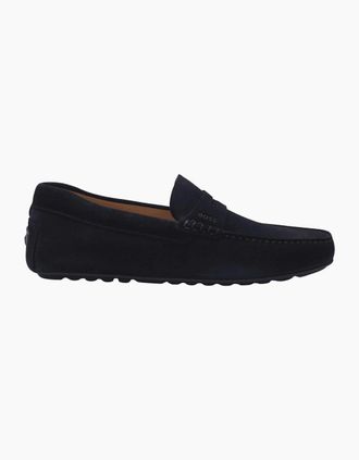 HUGO BOSS Mens Noel Moccasin Suede Navy Loafers - Size: 10