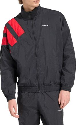 adidas Arch Oversize Nylon Track Jacket in Black/Better Scarlet at Nordstrom, Size Xx-Large