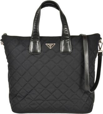 Prada Black Nylon Leather Tote Bag (Pre-Owned)