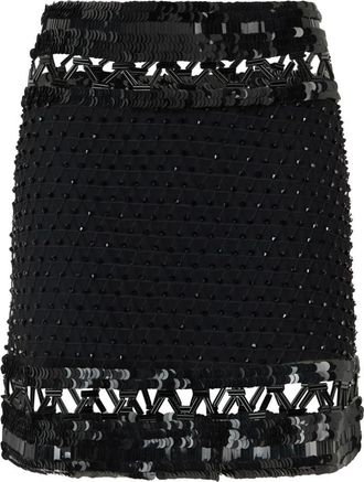 Alberta Ferretti Ricamato Tulle Beaded Miniskirt - Dames - Korte rokken - Zwart - L - Tule - Rokken