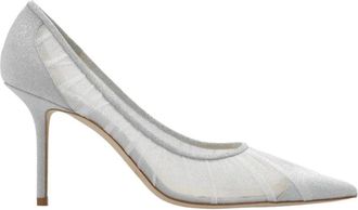 Jimmy Choo London Love 85 Pumps met geplooide tule en glitter - Dames - Pumps - Grijs - 40 EU - Tule - Schoenen