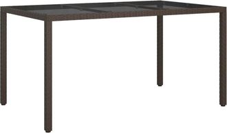 vidaXL Garden Table 150x90x75 cm Tempered Glass and Poly Rattan Brown Vidaxl