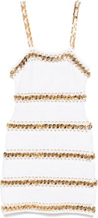Balmain striped knit mini dress - women - Polyester/Viscose/Metal - 38 - White