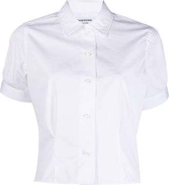 Thom Browne cropped short-sleeve shirt - women - Cotton - 46 - White