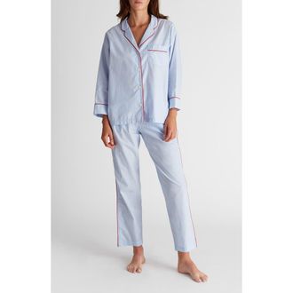 Sleepy Jones Marina Pajama Set in Blue End On End at Nordstrom, Size X-Large