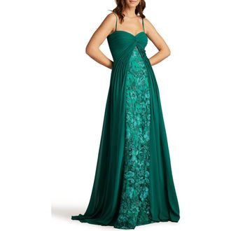Tadashi Shoji Mixed Media Embroidered Gown in Emerald at Nordstrom, Size 4