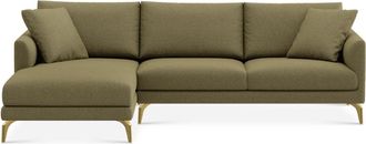 Castlery Lena Chaise Sectional Sofa Left Facing Customized, Performance Boucle Moss, Brass Legs, Spill Resistant, Removable Covers for Castlery