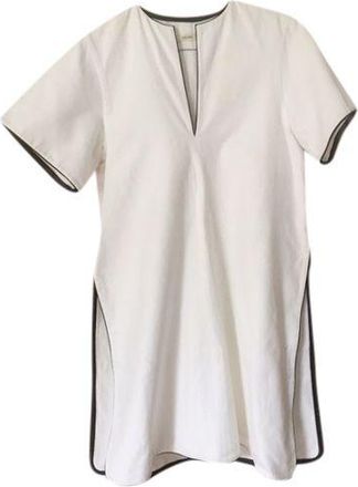 Celine White cotton leather trimmed tunic top Size 36