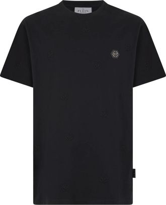Philipp Plein Geborduurde T-shirt met ronde hals Monogram Monogram - Heren - T-shirts - Zwart - 3XL - Katoen - Tops