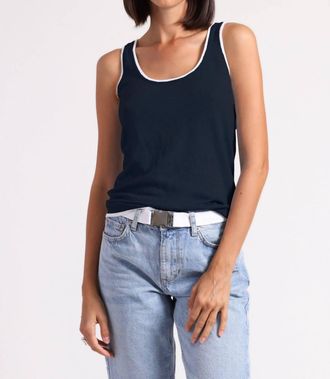 Minnie Rose Scoop Neck Tank Top With Tipping In Navy