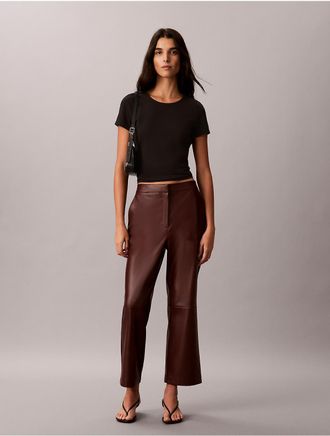 Calvin Klein Womens Faux Leather Flare Pants - Red - 10
