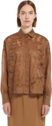 Max Mara Oversized Array Print Shirt - Dames - Overhemden - Bruin - 2XL - Leer - Overhemden