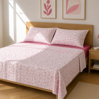 KASANOVA Completo letto matrimoniale fiori malva cotone
