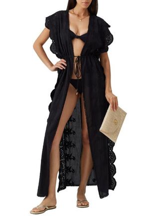 Melissa Odabash Talitha Eyelet Embroidered Cover-Up Dress in Black at Nordstrom, Size X-Large