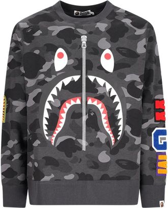 A Bathing Ape Color Camo Shark Crewneck Sweatshirt - Heren - Sweatshirts - Zwart - M - Katoen - Hoodies & sweatvesten