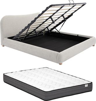 Vente-Unique Canap&eacute; abatible de 180 x 200 cm - Tela - Beige + Colch&oacute;n - VANARI