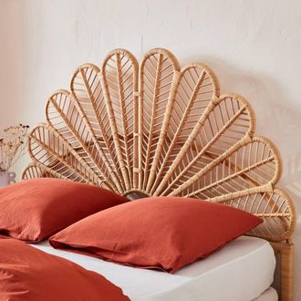 Sweeek Natural Rattan Headboard Queen Bed 160cm in Light Brown