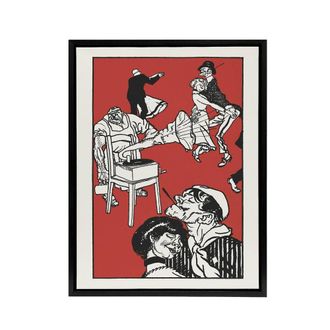 Artery8 Apachentanze Gramophone Dancers Moriz Jung Framed Canvas Wall Art in Red | Size: W24 x H32