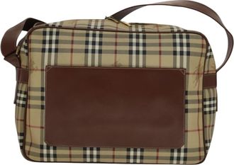 Burberry Haymarket Beige Canvas Shoulder Bag (Pre-Owned)