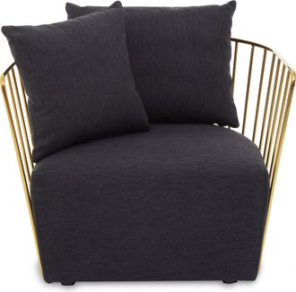 Premier Housewares Black Fabric Chair, Gold Finish Steel Frame Accent Chair, Lounge Chair with 2 Cushions, Armchair for Home