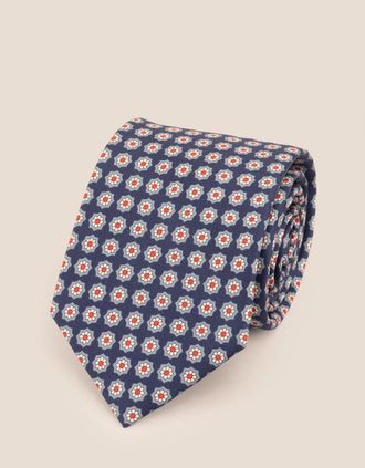 Oswin Hyde Mens Navy Floral Print Silk Tie