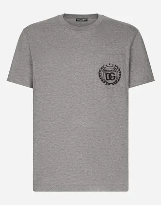 Dolce & Gabbana Cotton T-shirt With Dg Milano Logo Embroidery - Man T-shirts And Polos Gray Jersey 44