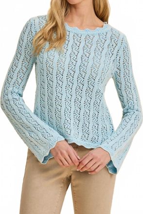 FDJ Long Sleeve Garment Dye Sweater Top In Pacific Blue