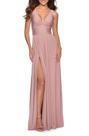 La Femme Empire Waist Gown with Deep V Neckline in Mauve at Nordstrom, Size 12
