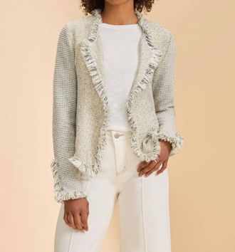 FDJ Knit Tweed Fray Trim Jacket In Sand