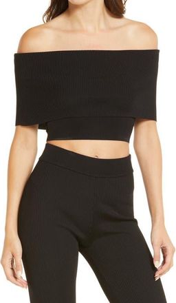 Good American Foldover Rib Crop Top in Black001 at Nordstrom, Size 2