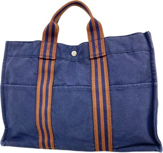 Herm&egrave;s Navy Canvas Tote Bag (Pre-Owned)