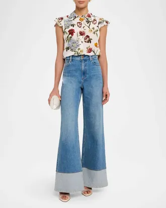 Alice & Olivia Martel Flutter Sleeve Blouse In Florence Floral