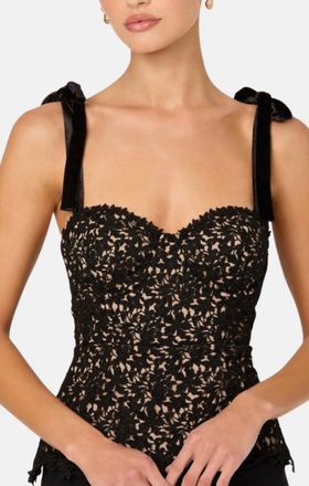 Astr Donne Floral Lace Bustier Top In Black Nude