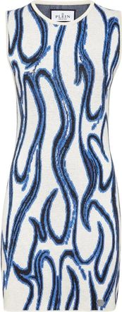 Philipp Plein Minidress Jacquard Strass Flames - Dames - Korte kleedjes - Wit - L - Polyester - Kleedjes