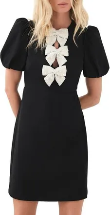 Mint Velvet Bow Detail Mini Dress in Black at Nordstrom, Size 10
