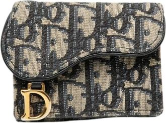 Dior Pre-owned Wallets, female, Multicolor, Size: ONE SIZE Pre-owned Trotter Oblique Canvas Leather Trifold Wallet