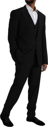 Dolce & Gabbana Mens Black Polyester Staff Formal 3 Piece Suit Wool Elastane