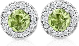 Pompeii3 5/8ct Halo Diamond Peridot Studs 14K White Gold