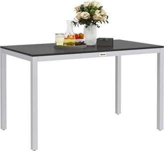 OUTSUNNY 120 x 70 cm Garden Table for 4-6 with Aluminium Frame, Slatted Top - Outsunny