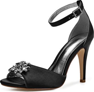 Generic Wedding Shoes Womens Heels Bridal Ankle Strap Open Toe Heels Stiletto High Heeled Sandals for Prom, Party, Daily Wear 10.5Cm,Black,4 UK