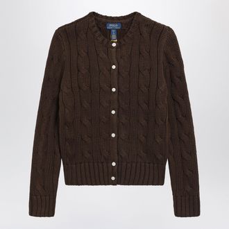 Polo Ralph Lauren Cardigan a trecce marrone in cotone