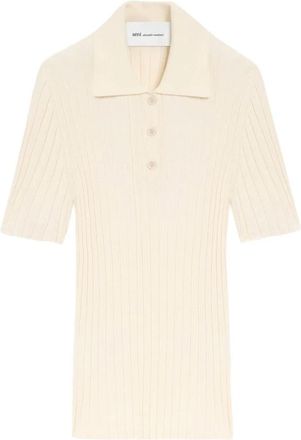 Ami Witte Gebreide Polo met Korte Mouwen - Dames - Polos - Wit - S - Tops