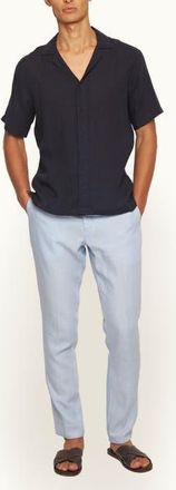 Orlebar Brown Griffon Lino Tailored Fit Smart Italian Linen Trousers in Springwater Blue at Nordstrom, Size 34