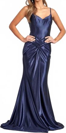Elizabeth K V-Neck Sleeveless Prom Dress In Navy