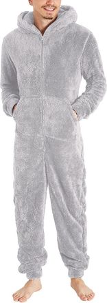 Generic Onesies for Men Fleece Soft Snuggle Hooded Pyjamas Sherpa Nightwear Loungewear Jumpsuit Winter Warm Sleepwear Plush One Piece Rompers Leisure Suit Ted