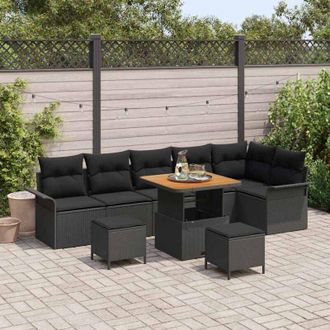 vidaXL Conjunto De Sof&aacute; De Jard&iacute;n 9 Pcs Negro Rat&aacute;n Sint&eacute;tico Vidaxl