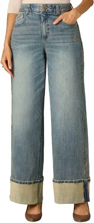 Wit & Wisdom Skyrise Cuffed High Waist Wide Leg Jeans in Mid Blue Artisanal at Nordstrom, Size 12